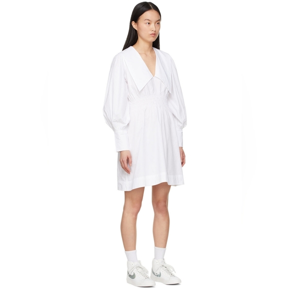 Ganni Cotton Poplin Smocked Mini Dress 38 - Picture 3 of 11